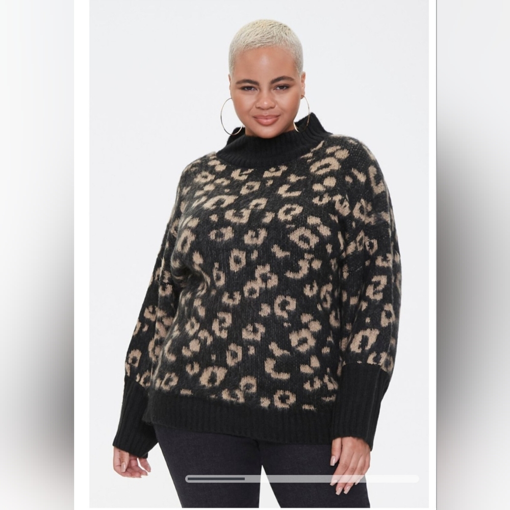 NWT FOREVER 21+ Size 2X Leopard Print Sweater Closet Staple Classic Mock Neck